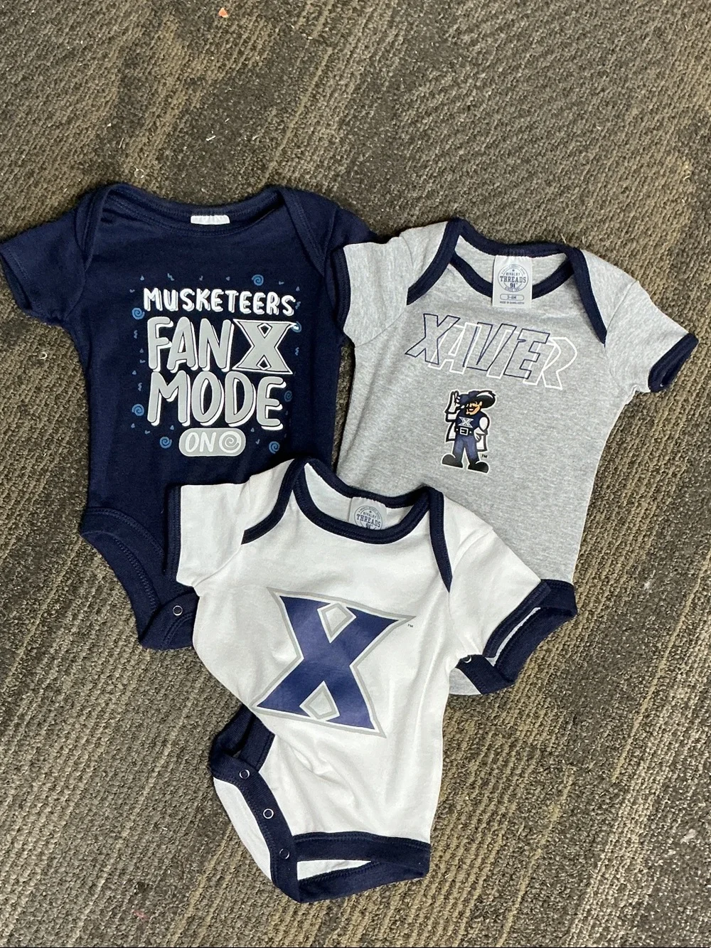 NWOT Xavier Musketeers Baby One-Piece Bodysuit Set -